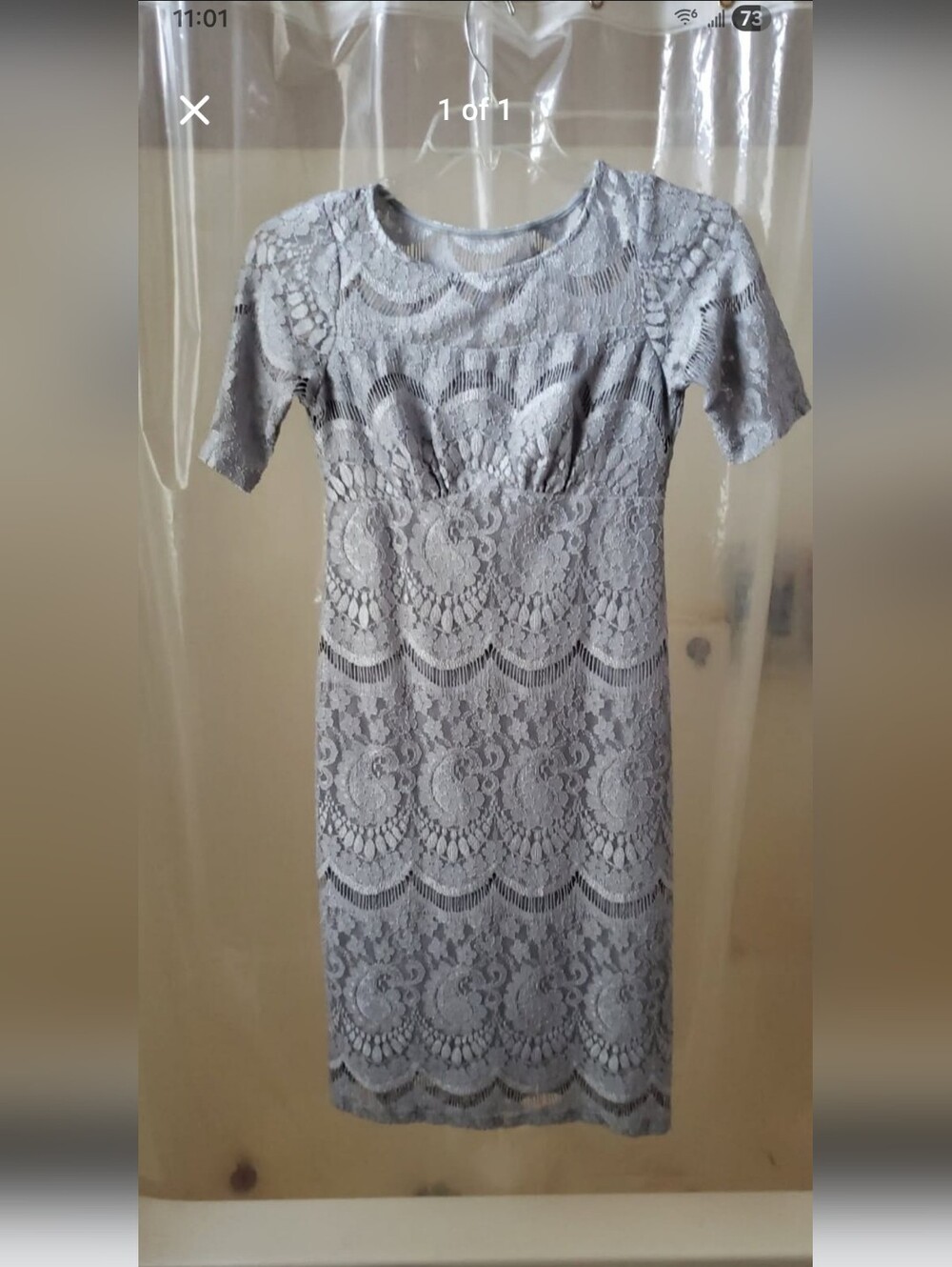 Rabbit Rabbit Rabbit Light Gray Lace Midi Dress with Short Sleeves